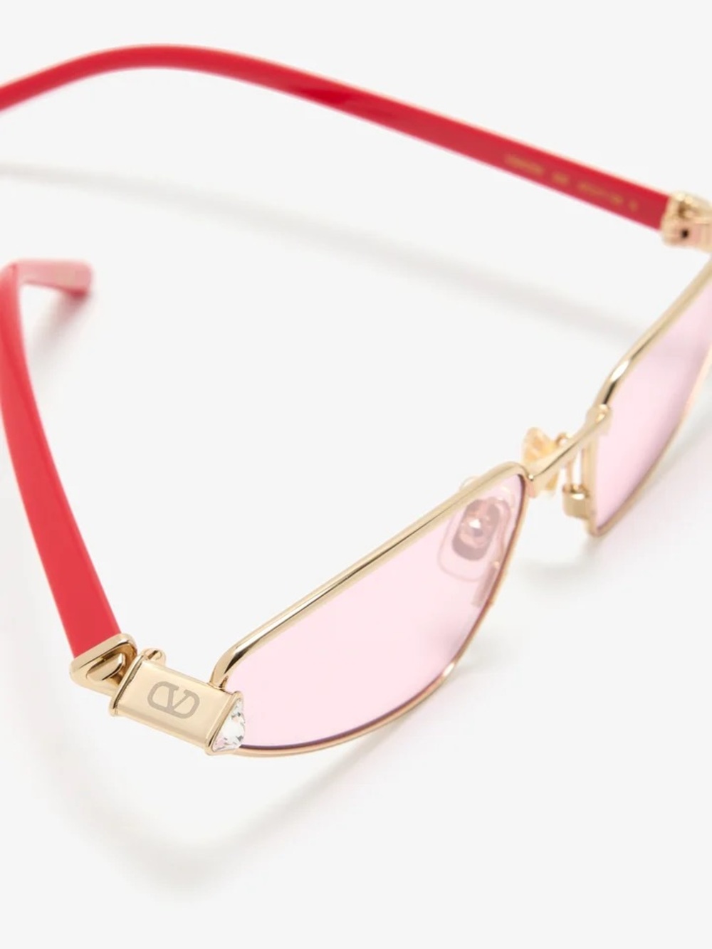 New Valentino VG0035S 002 Slim Cat-Eye Sunglasses in Red and Gold Authentic